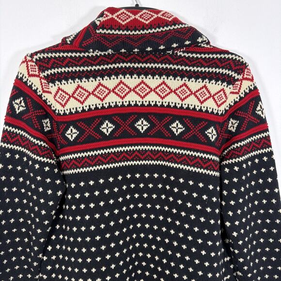 Vintage American Living Fair Isle Open Front Cardigan Sweater Medium Red Black - Picture 7 of 8